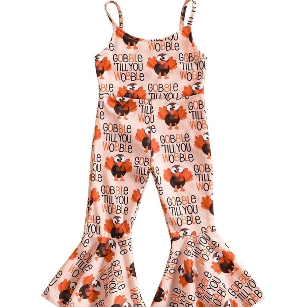 Unbranded Thanksgiving Jumper Toddler 3-4T Orange New Gobble Bell Bottoms